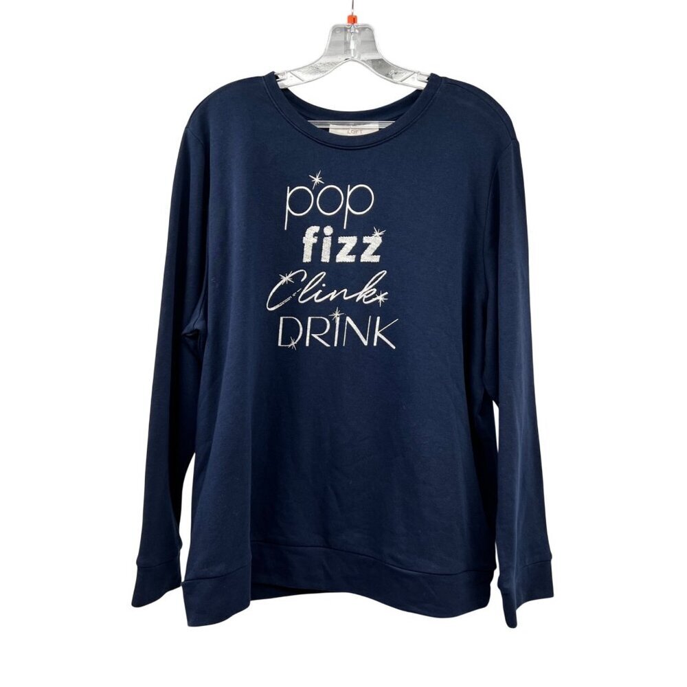 Loft Womens Graphic Lightweight Sweatshirt Long Sleeve Navy/Silver Size XXL
